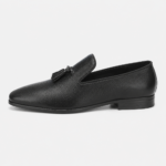 Mens Black Handcrafted Full-Grain Leather Tassel Loafers – Elegant Casual Slip-On Shoes