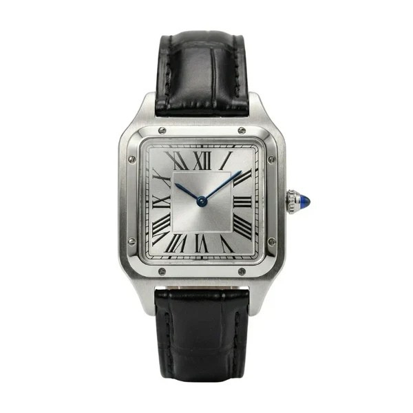 alberto-01-front-black.png Alberto Square Watch — 40mm Steel & Leather - Image 1