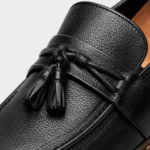 Mens Black Handmade Leather Loafers – British Retro Round Toe Fringe Slip-On Shoes - Image 3