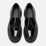 Mens Tassel Loafers – Black & White Leather British Style Slip-On Dress Shoes - Image 4